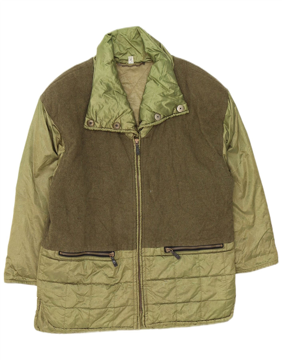 Palton căptușit vintage pentru femei, cu o formă lejeră, IT 44, verde mediu, color block