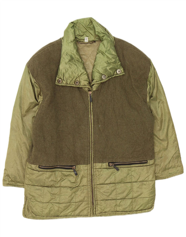 Palton căptușit vintage pentru femei, cu o formă lejeră, IT 44, verde mediu, color block