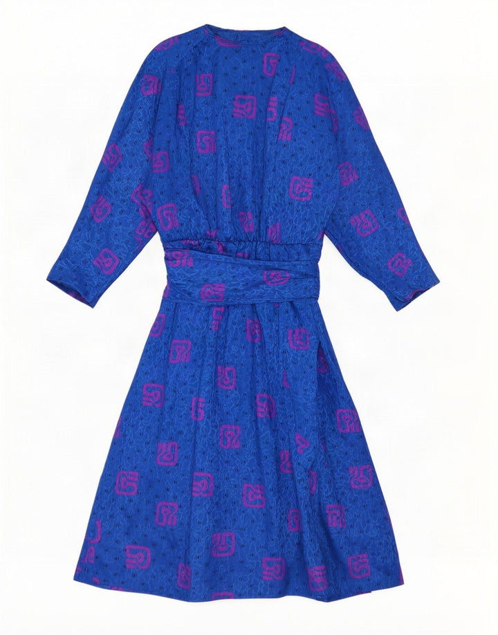 Rochie maxi cu mâneci lungi cu model abstract pentru femei UK 10, albastru mic