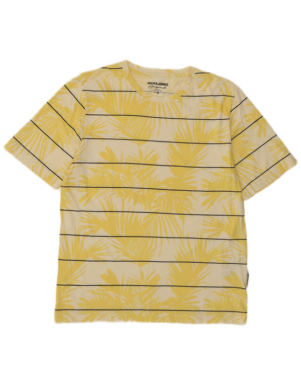Tricou Jack & Jones pentru bărbați Top mic din bumbac cu dungi galbene hawaian