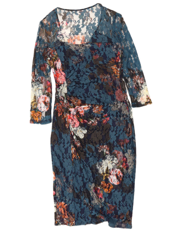 Phase Eight Womens Long Sleeve Sheath Dress UK 14 Large Blue Floral