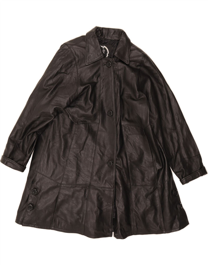 BRECO'S Womens Leather Coat UK 14 Medium Black Leather Vintage Breco's and Second-Hand Breco's from Messina Hembry 