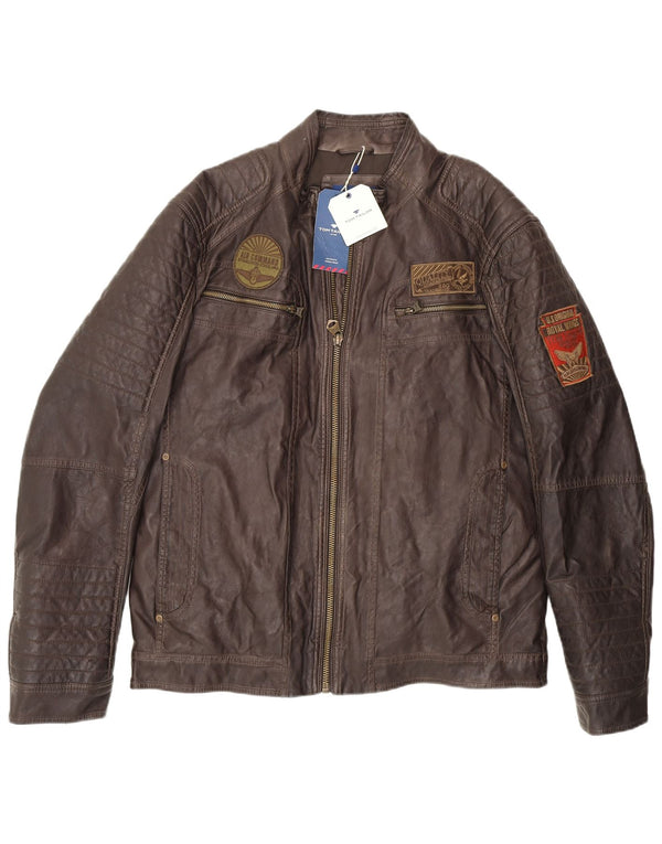 Jachetă de aviator de zbor pentru bărbați Racer din piele artificială Tom Tailor UK 42 XL maro