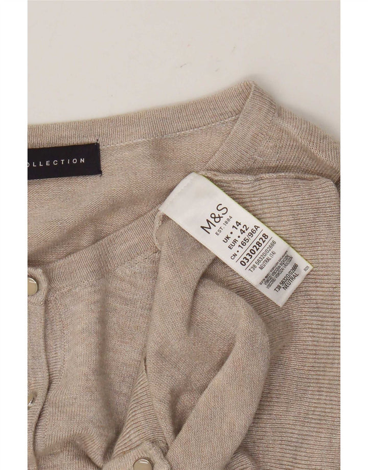 Pulover cardigan pentru femei Marks & Spencer UK 14 Medium Bej Viscoză cu pete