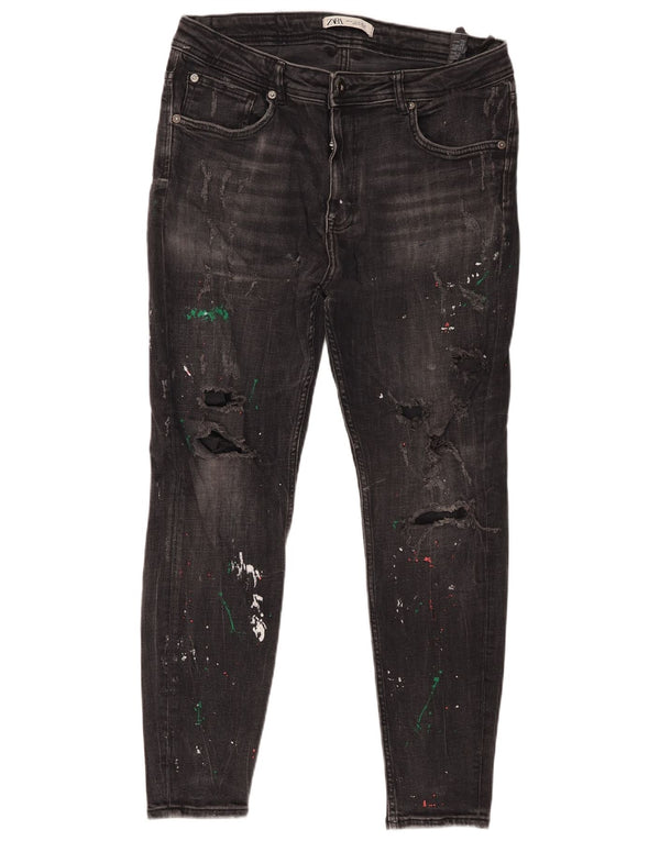 Blugi skinny învechiți pentru bărbați Zara EU 44 Large W34 L27 Bumbac gri