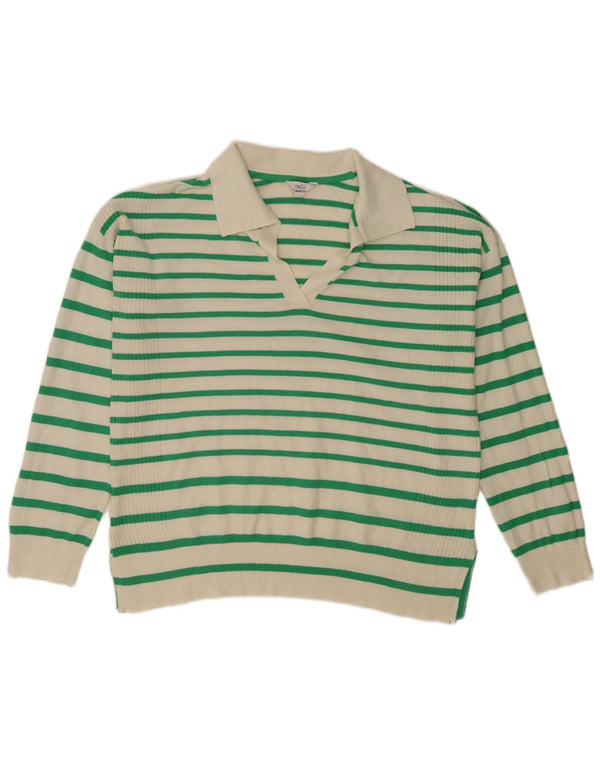 M&Co Pulover cu gât polo pentru femei UK 14 Viscoză mare cu dungi albe