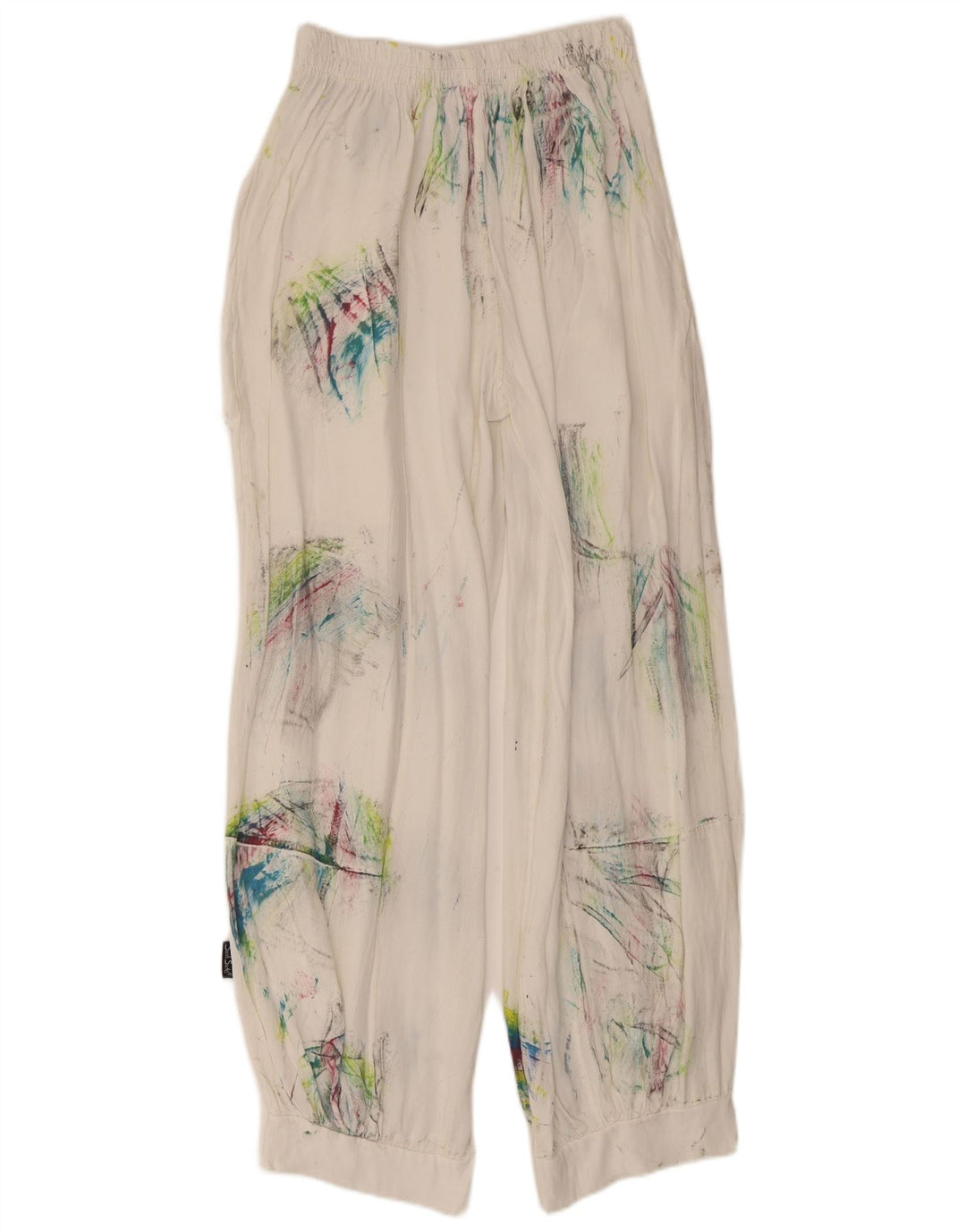Pantaloni harem de damă vintage Medium W28 L29 White Tie Dye Viscoză