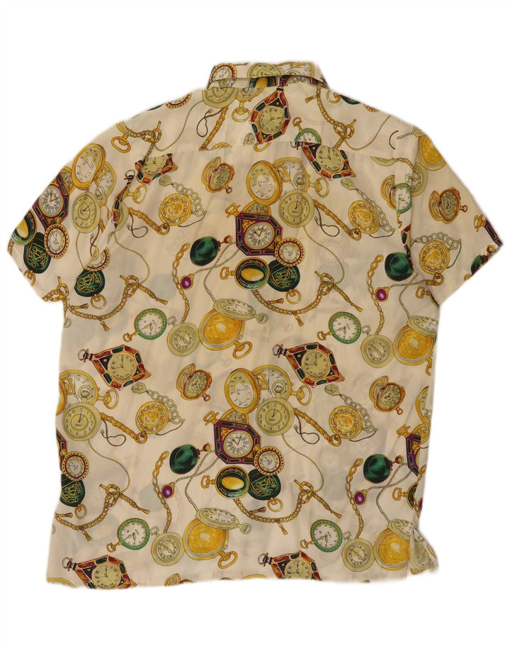 Bluză de cămașă vintage pentru femei cu model abstract, UK 16, mare, alb