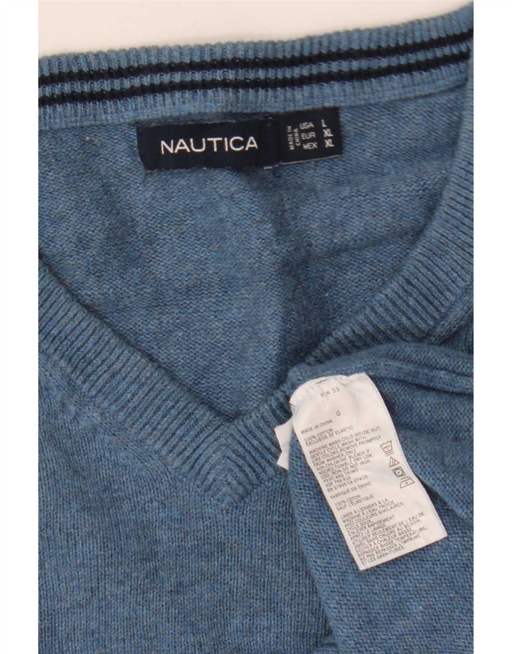 Pulover Nautica pentru bărbați cu decolteu în V, mare, albastru, bumbac