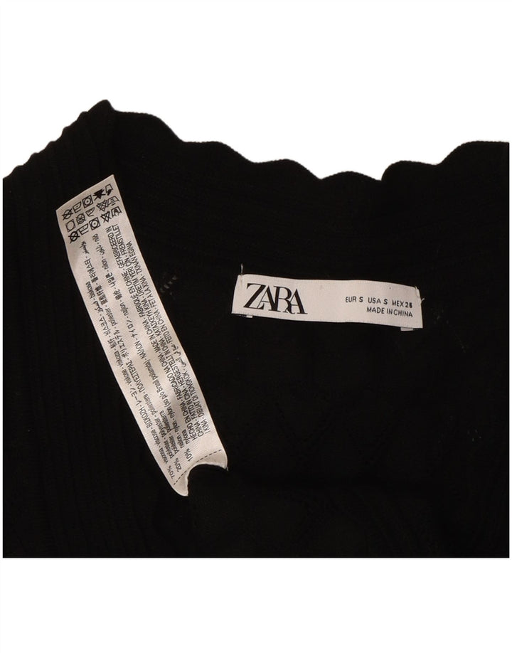 ZARA Womens Crop Knit Blouse Top UK 8 Small Black Viscose