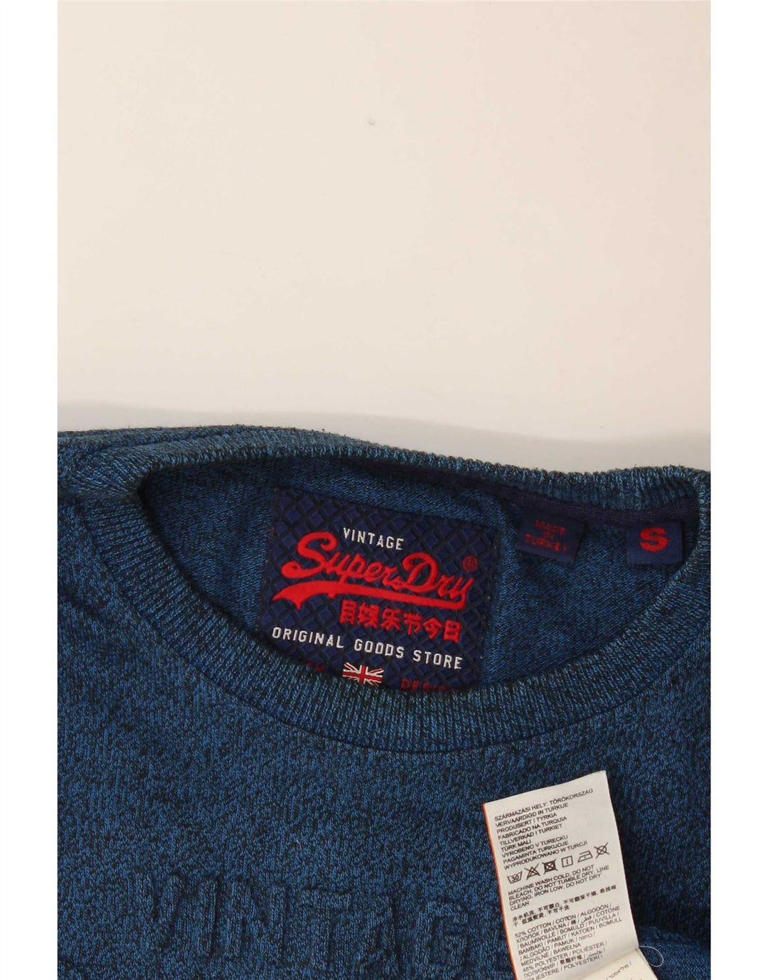 Top grafic pentru bărbați Superdry cu mânecă lungă din bumbac cu pete albastre mici