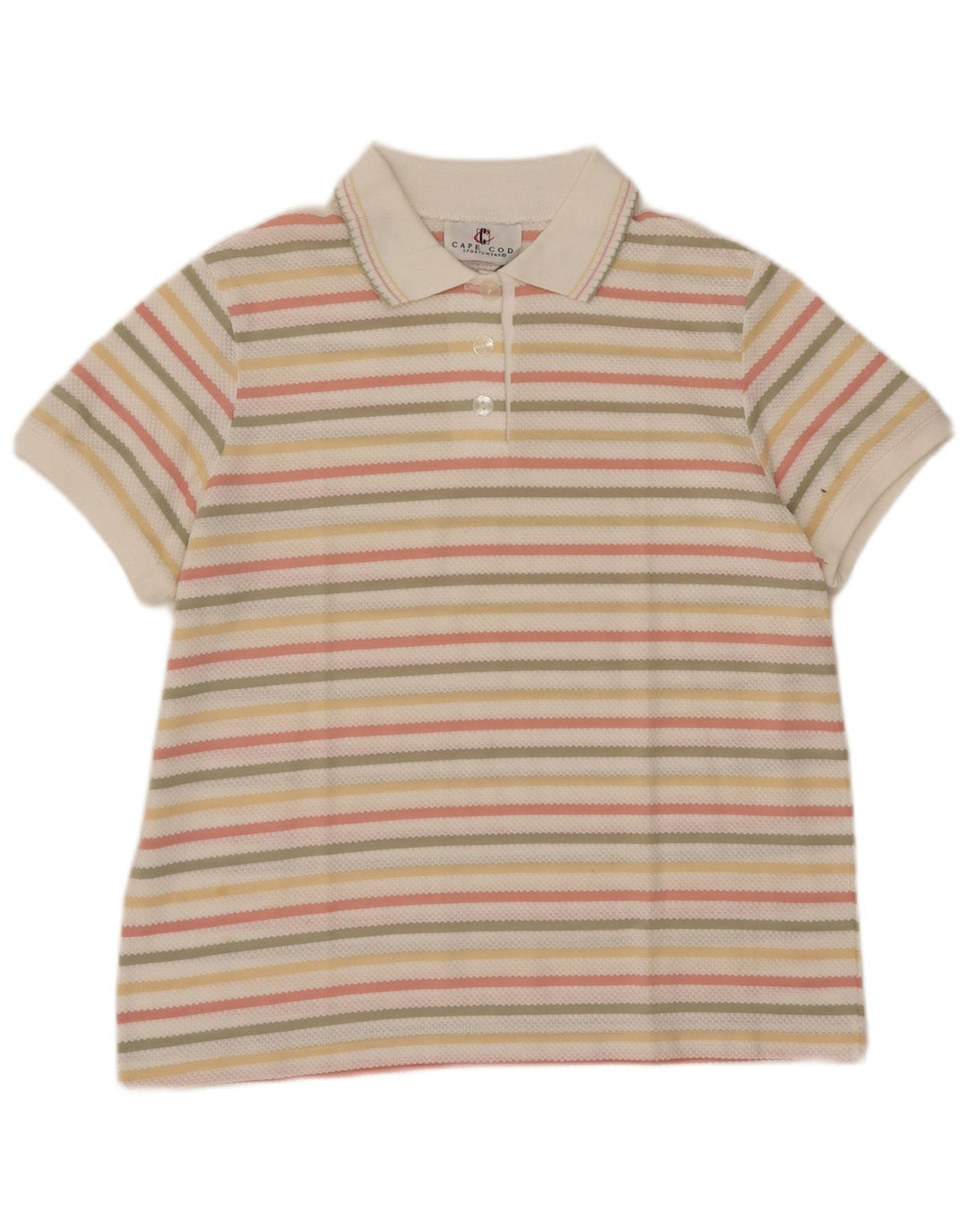 Pulover vintage cu gât polo pentru femei UK 14 Medium, multicolore, cu dungi