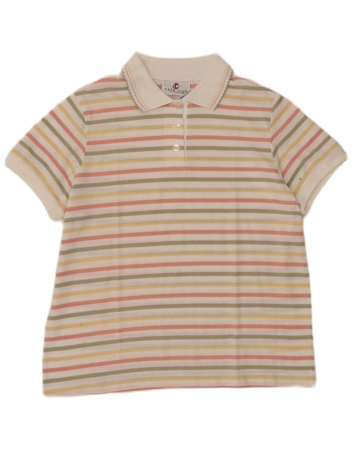 Pulover vintage cu gât polo pentru femei UK 14 Medium, multicolore, cu dungi