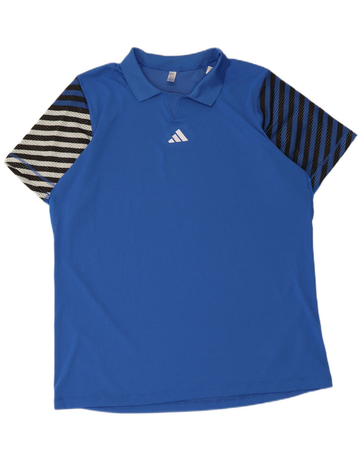Tricou polo pentru bărbați Adidas 2XL poliester cu dungi albastre