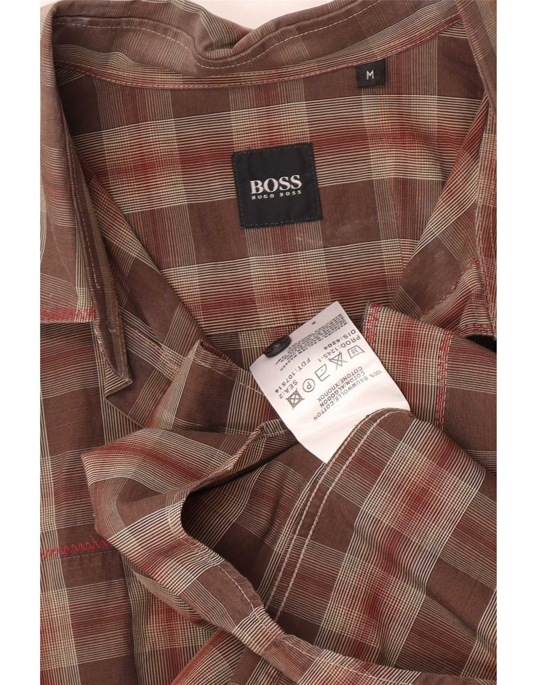 Cămașă pentru bărbați Hugo Boss, bumbac cu carouri maro mediu