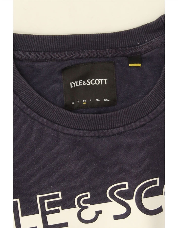 Hanorac grafic pentru bărbați Lyle & Scott Pulover mediu albastru bleumarin, bloc de culoare