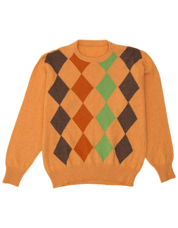 Pulover vintage pentru bărbați cu decolteu rotund, portocaliu mediu Argyle/Diamond