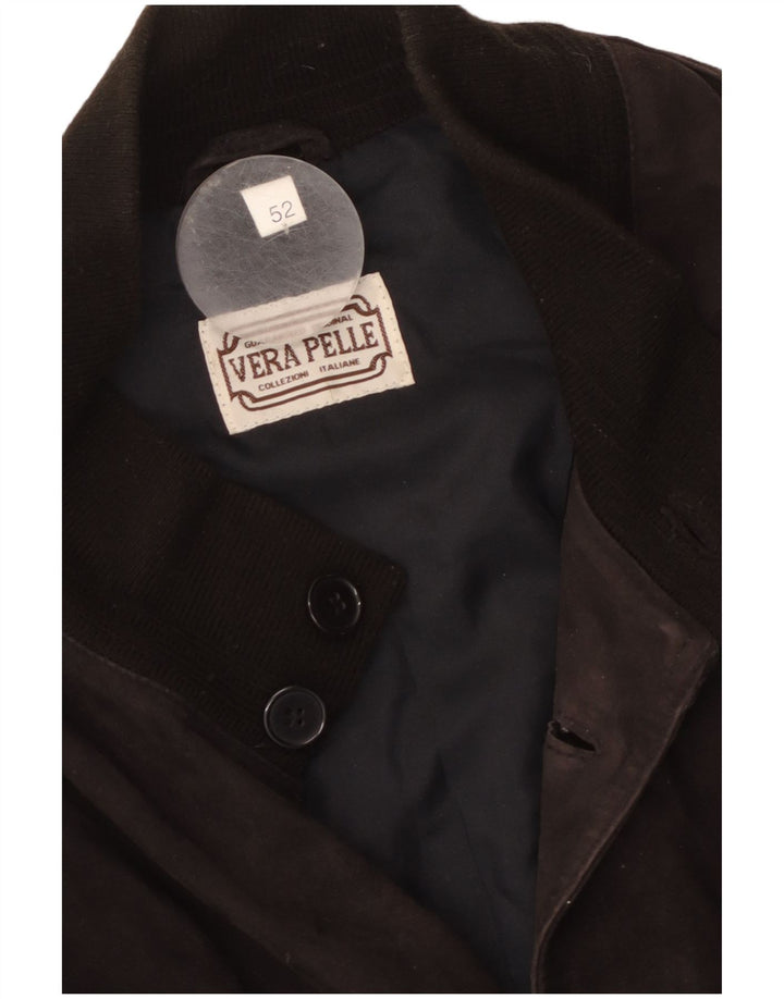 Jachetă Bomber Vintage pentru bărbați din piele intoarsa IT 52 XL din piele neagră