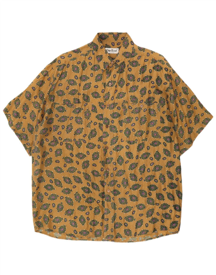 Cămașă Vintage pentru bărbați cu mânecă scurtă din mătase geometrică, bej mediu