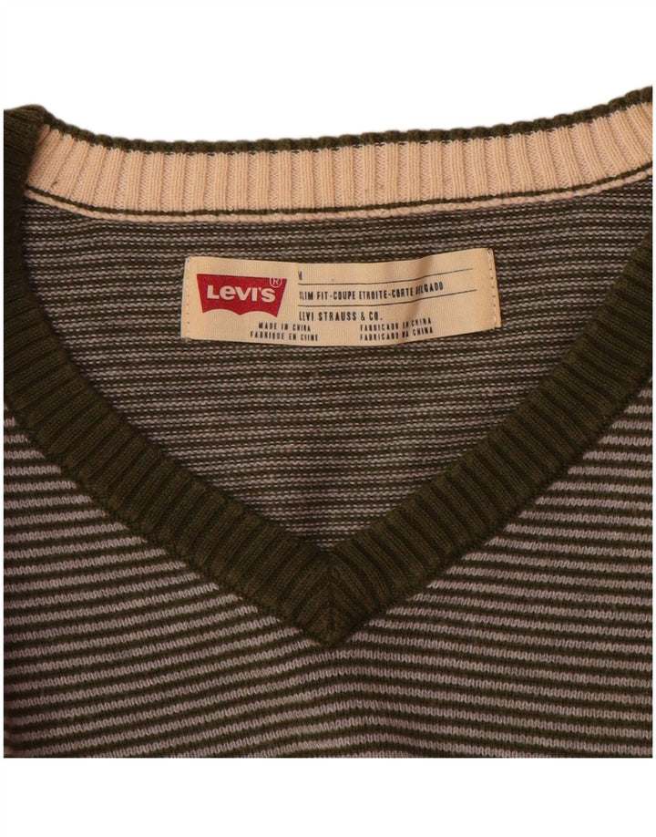 Pulover cu decolteu în V Levi's pentru bărbați, cu dungi verde mediu