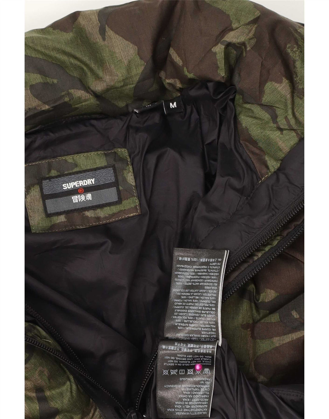 Jachetă căptușită cu glugă Superdry pentru bărbați UK 38 Poliester camuflaj verde mediu
