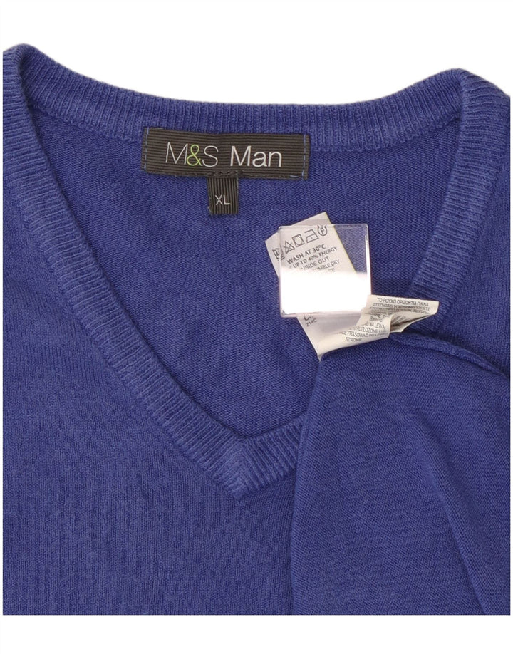 Pulover pentru bărbați Marks & Spencer, cu decolteu în V, XL, albastru acrilic