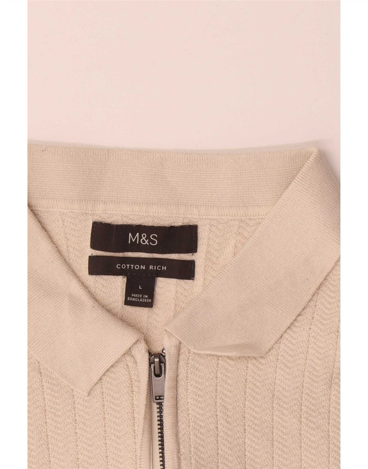 Cămașă polo pentru bărbați Marks & Spencer, bumbac mare, bej, în spinare