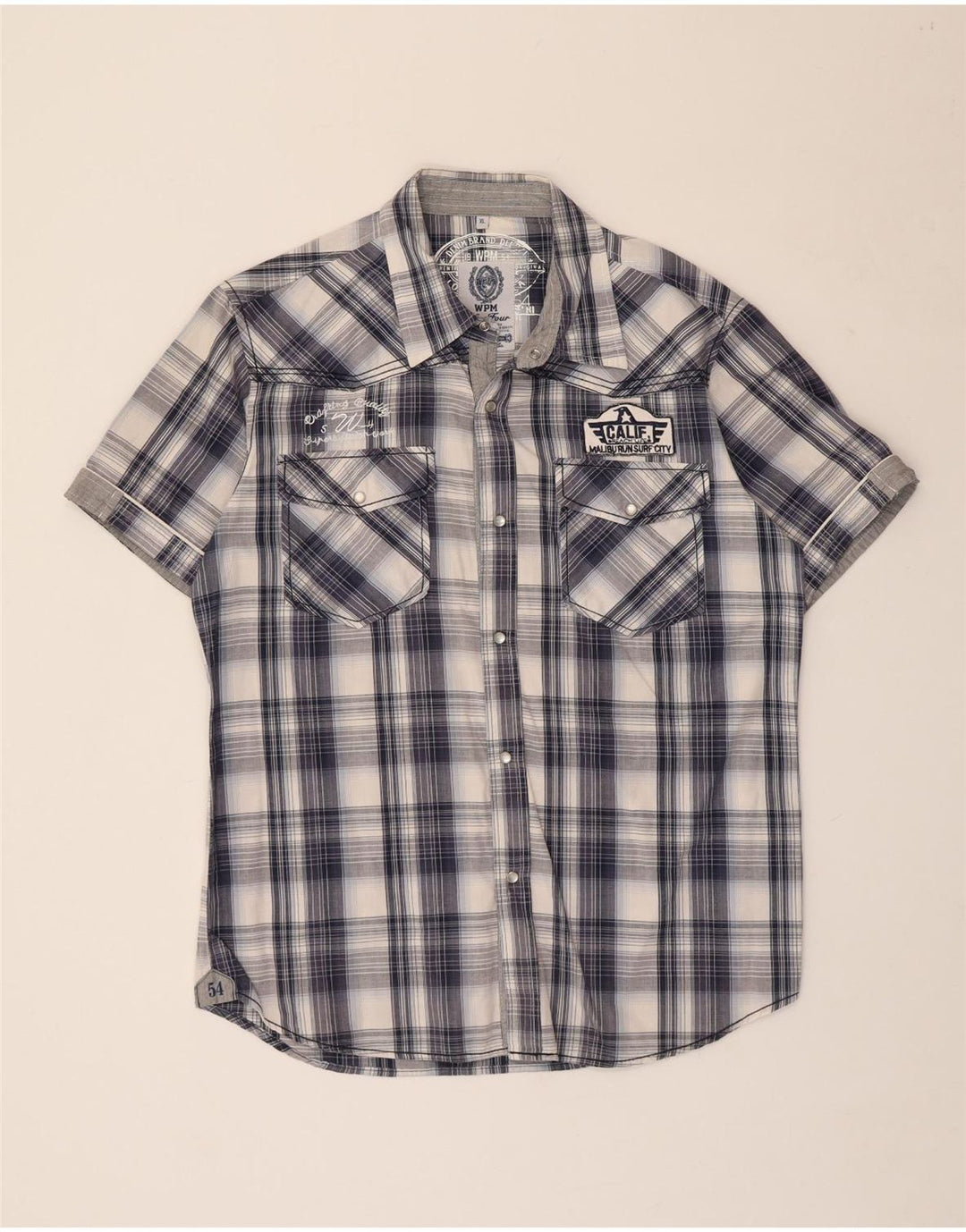 Cămașă cu mânecă scurtă cu grafică WPM pentru bărbați XL, bumbac în carouri bleumarin