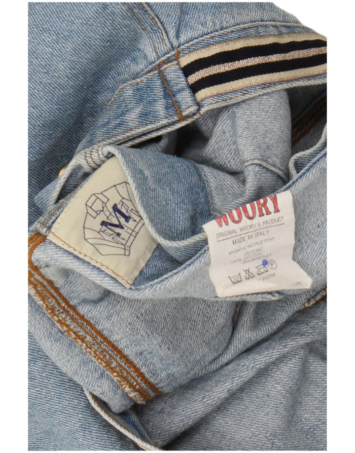 Jachetă de denim cu grafică vintage pentru femei UK 14, bumbac albastru mediu