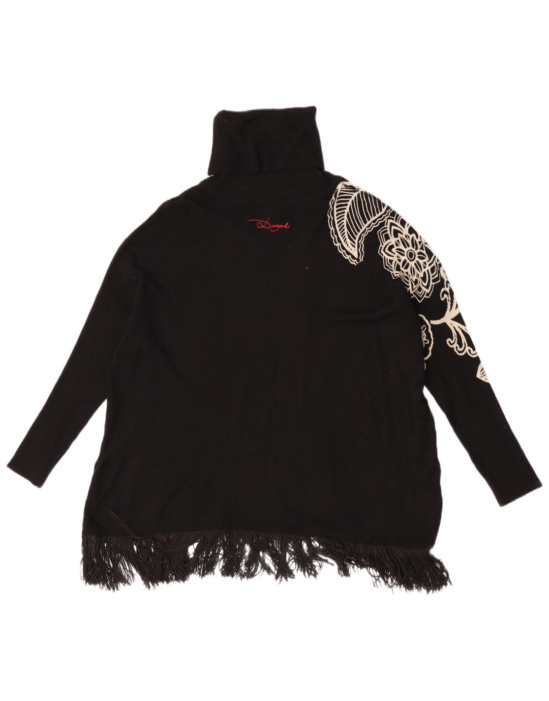Pulover Desigual pentru femei cu mâneci 3/4 cu gât rulat, negru mediu, UK 14