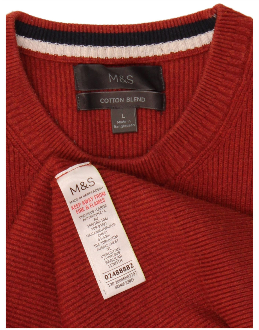 Pulover pentru bărbați Marks & Spencer cu gât roșu, poliester portocaliu mare