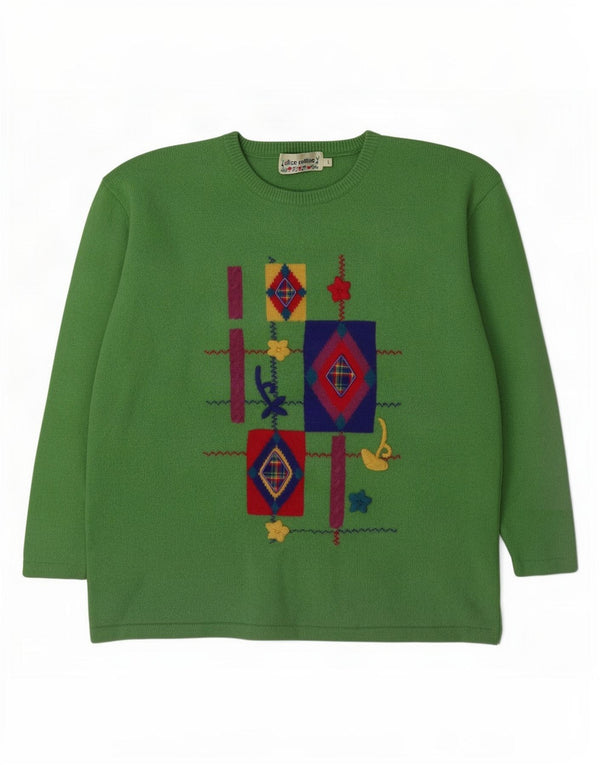 Pulover pentru femei Alice Collins cu decolteu triplu UK 16 mare verde geometric