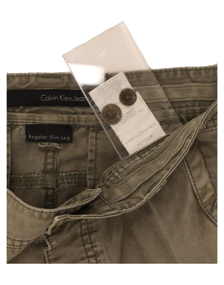 CALVIN KLEIN Womens Regular Slim Cargo Trousers W33 L31 Khaki Cotton Vintage Calvin Klein and Second-Hand Calvin Klein from Messina Hembry 