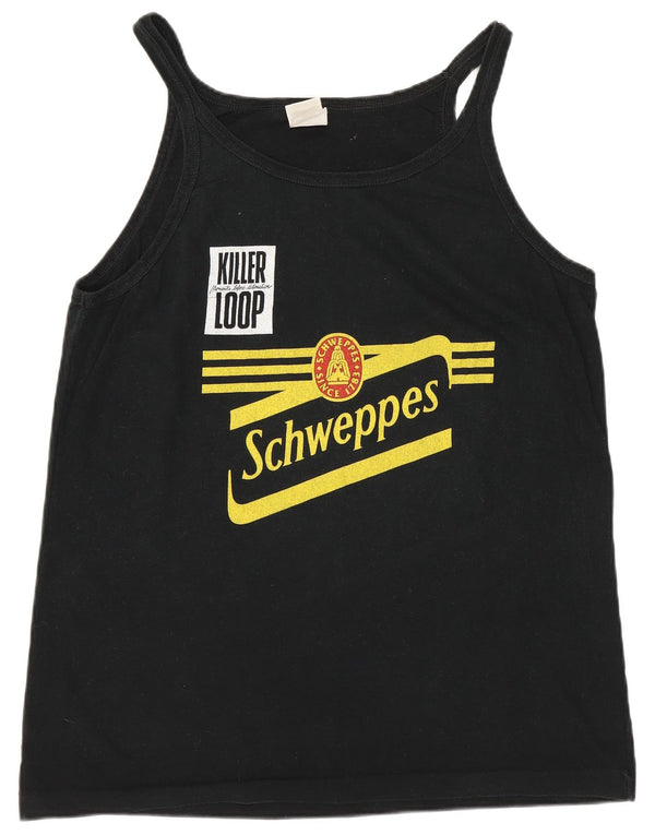 Benetton Femei Graphic Vest Vest Top UK 18 XL Bumbac negru