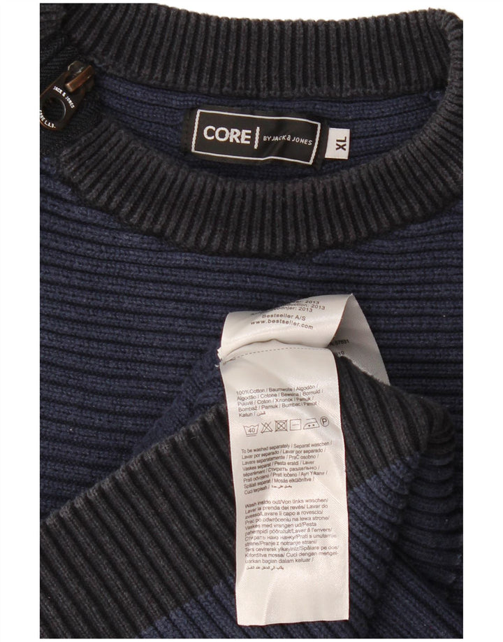 JACK & JONES Pulover pentru bărbați de bază cu fermoar și gât, XL, bleumarin, color block