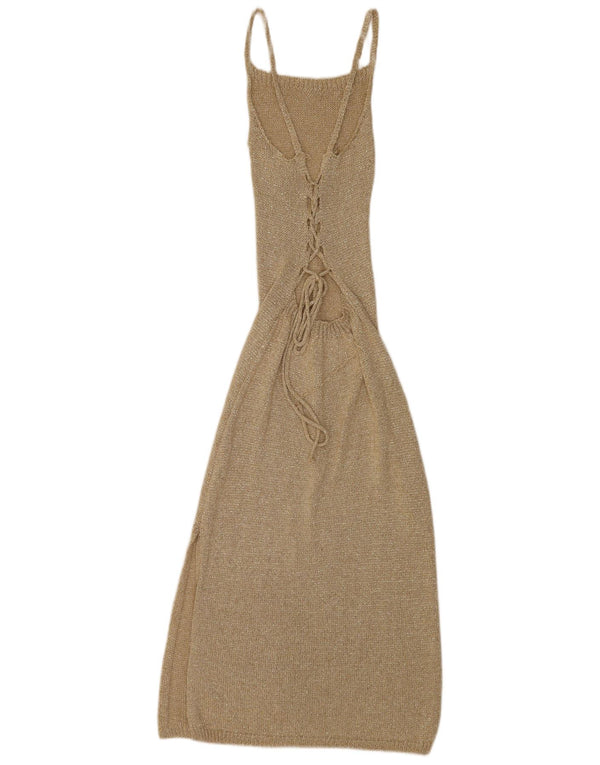 Rochie vintage pentru femei fără mâneci cu pulover UK 4 XS Bej pete