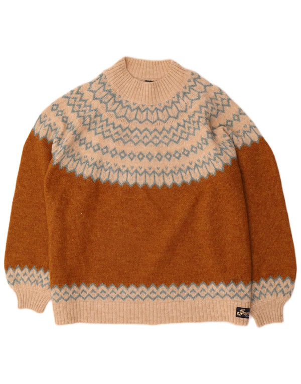 Pulover cu gât țestoasă Superdry pentru femei UK 14 Fair Isle, maro mare
