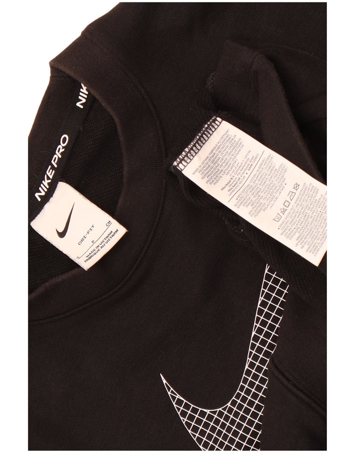 Pulover supradimensionat cu grafic Nike pentru femei UK 10 Bumbac negru mic