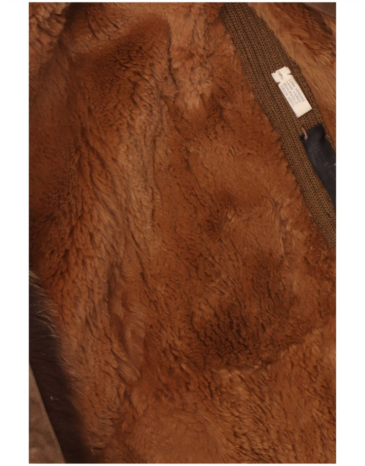 Pardesiu vintage pentru femei Sherpa din piele intoarsa UK 14 Maro Mediu