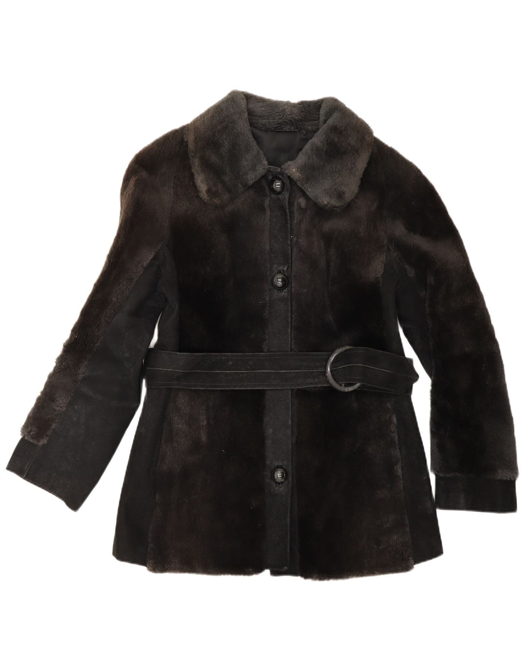 Jachetă de piele de căprioară din blană artificială vintage pentru femei UK 12 maro mediu