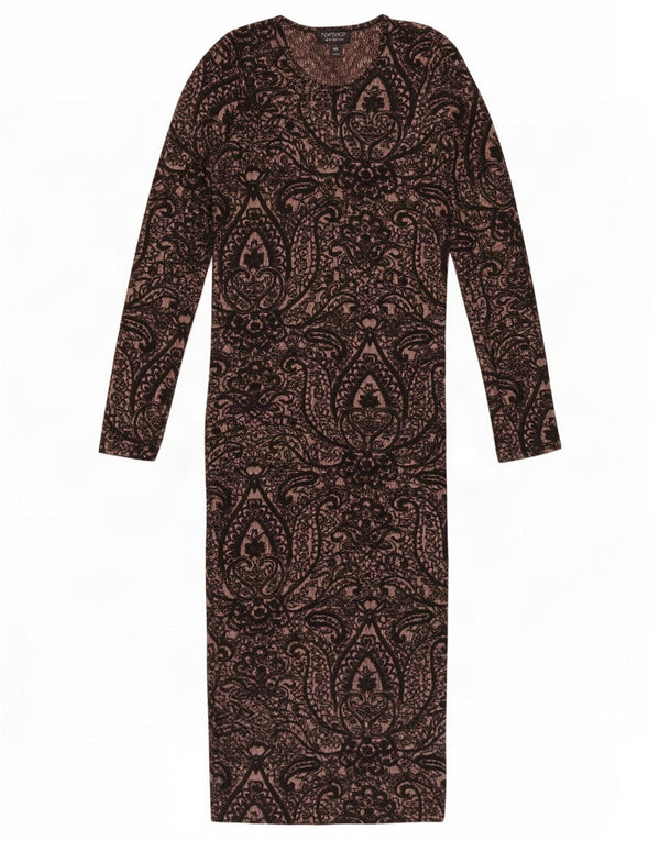 Topshop Rochie Bodycon cu maneci lungi pentru femei UK 10 Small Brown Paisley