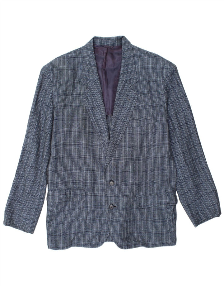 SUN VALLEY Mens 2 Button Blazer Jacket IT 48 Medium Blue Check Viscose