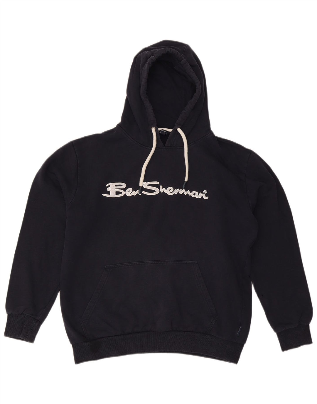 BEN SHERMAN Pulover supradimensionat cu capota cu grafic pentru femei UK 16 Mare bleumarin