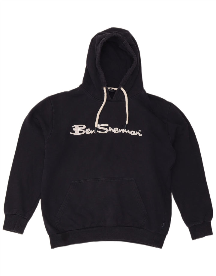 BEN SHERMAN Pulover supradimensionat cu capota cu grafic pentru femei UK 16 Mare bleumarin