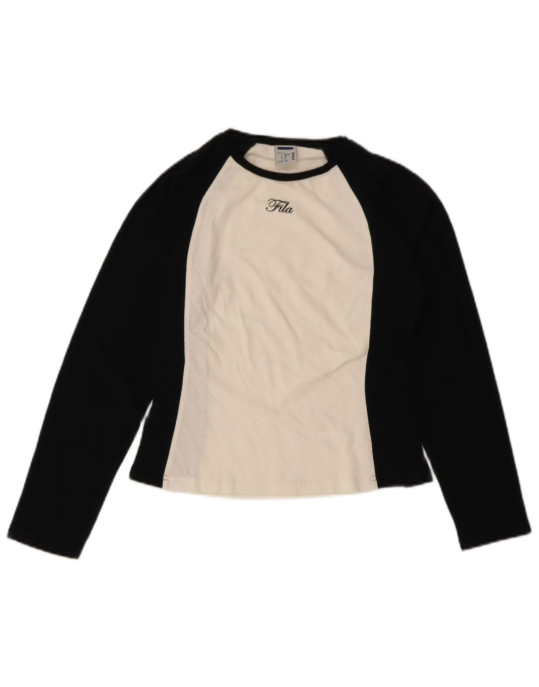 Crop Top pentru femei FILA cu mânecă lungă IT 40/42 mic, negru, bumbac color bloc