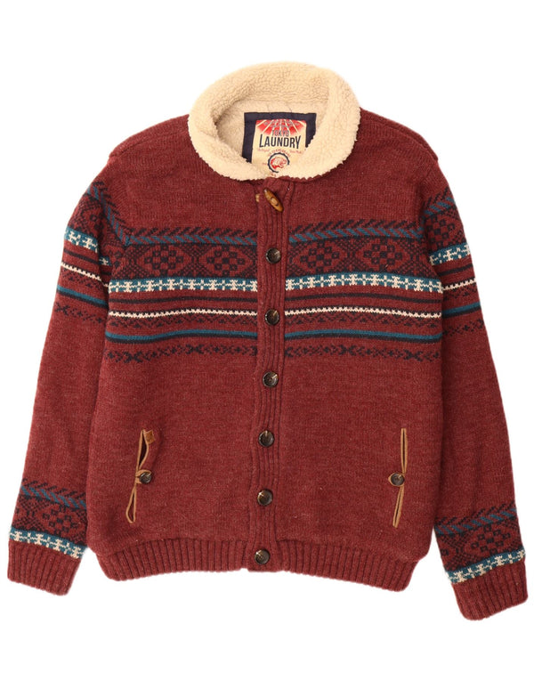 Jachetă tricot Sherpa pentru bărbați Tokyo Laundry UK 42 XL Burgundy Geometric Acrilic