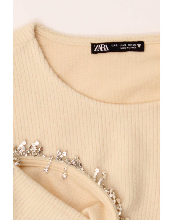 Zara Top cu mânecă lungă pentru femei UK 8 Small Off White