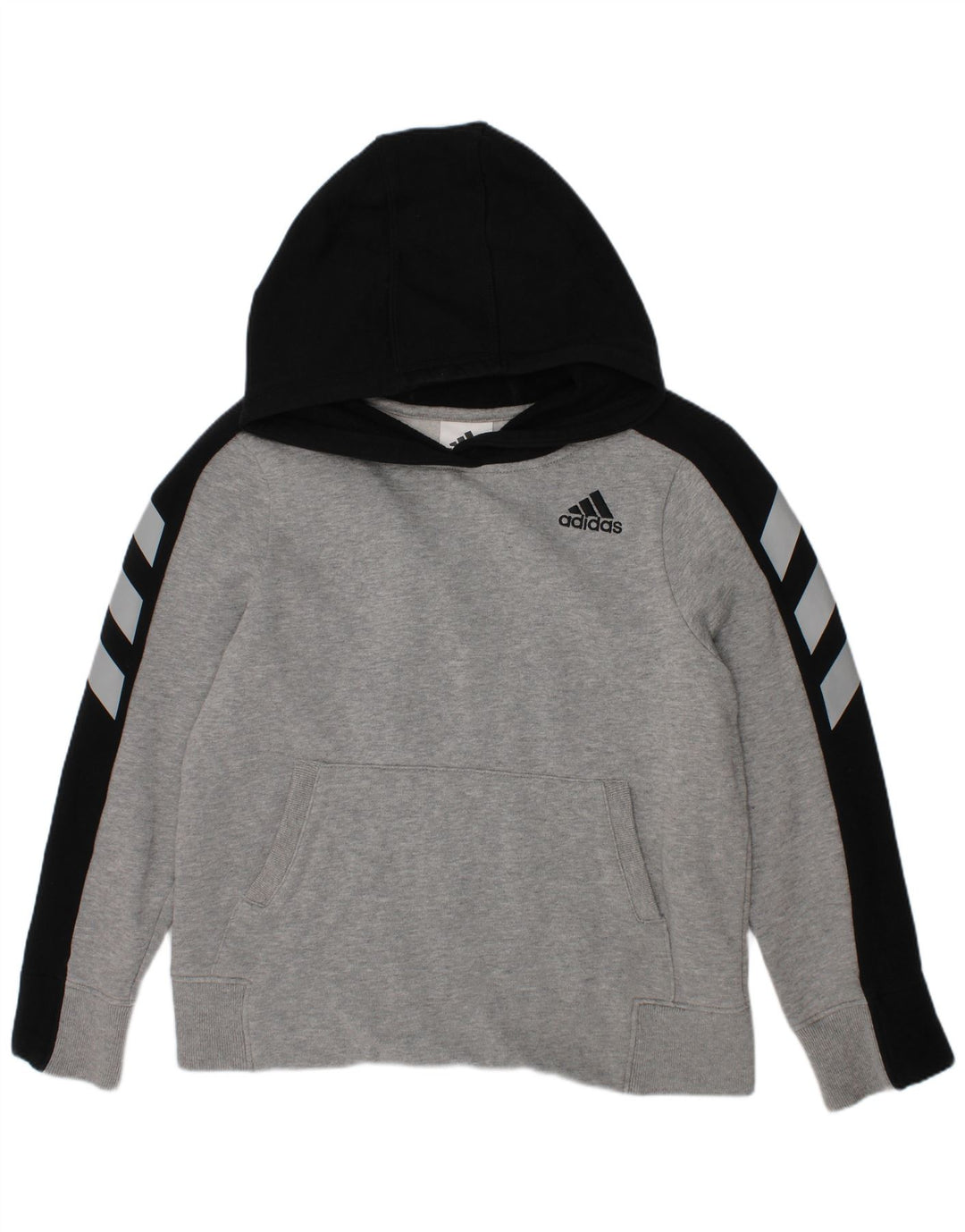 Pulover ADIDAS pentru băieți, cu glugă, 7-8 ani, mic, gri, color block, bumbac