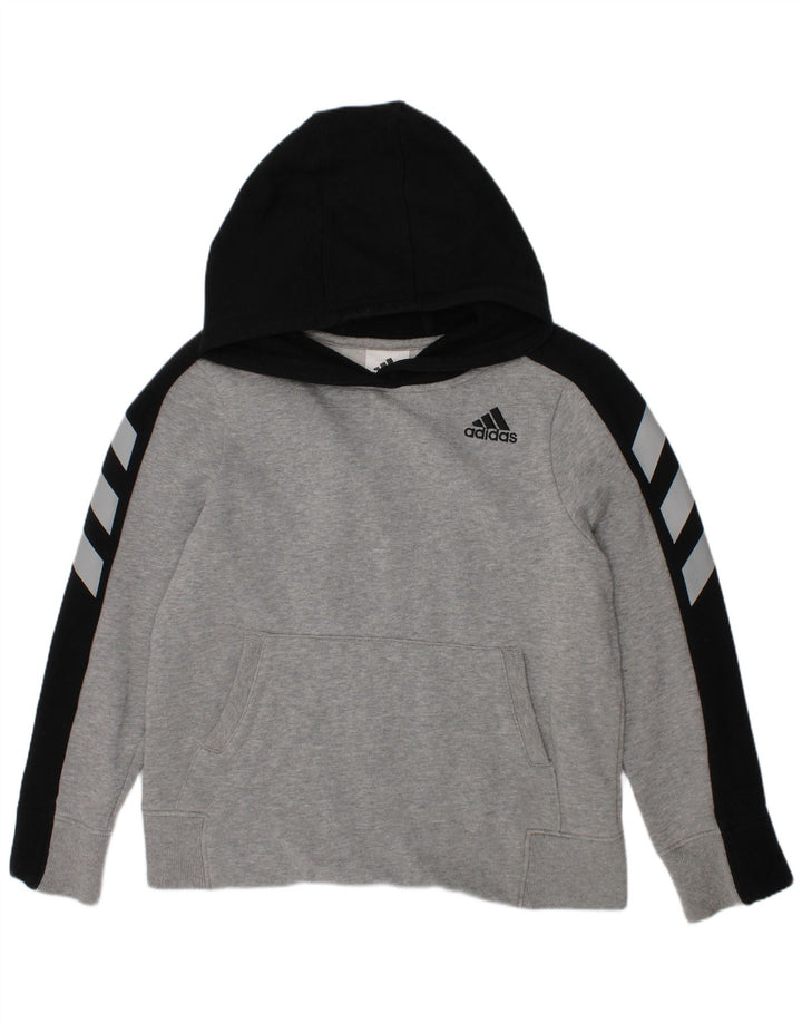 Pulover ADIDAS pentru băieți, cu glugă, 7-8 ani, mic, gri, color block, bumbac