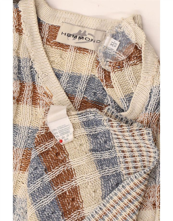 Pulover pentru bărbați Hemmond, cu decolteu în V, XL, bumbac cu carouri multicolore